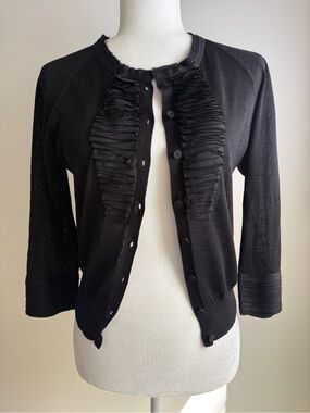 Line the Label Black Silk & Linen Ruffle Cardigan – Small